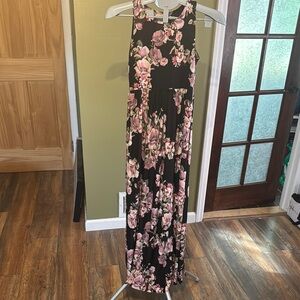 Honey and Lace Black and Pink Floral Maxi Dress